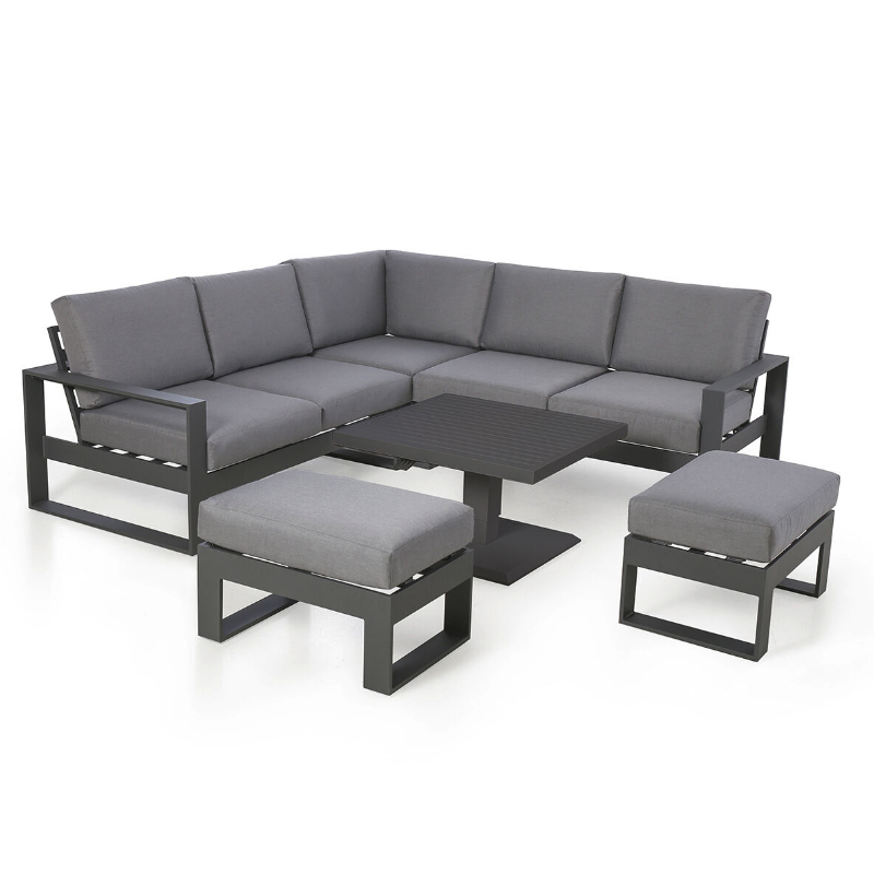 MZ Amalfi 7 Seater Aluminium Corner Dining Set with Rectangular Rising Table - Grey