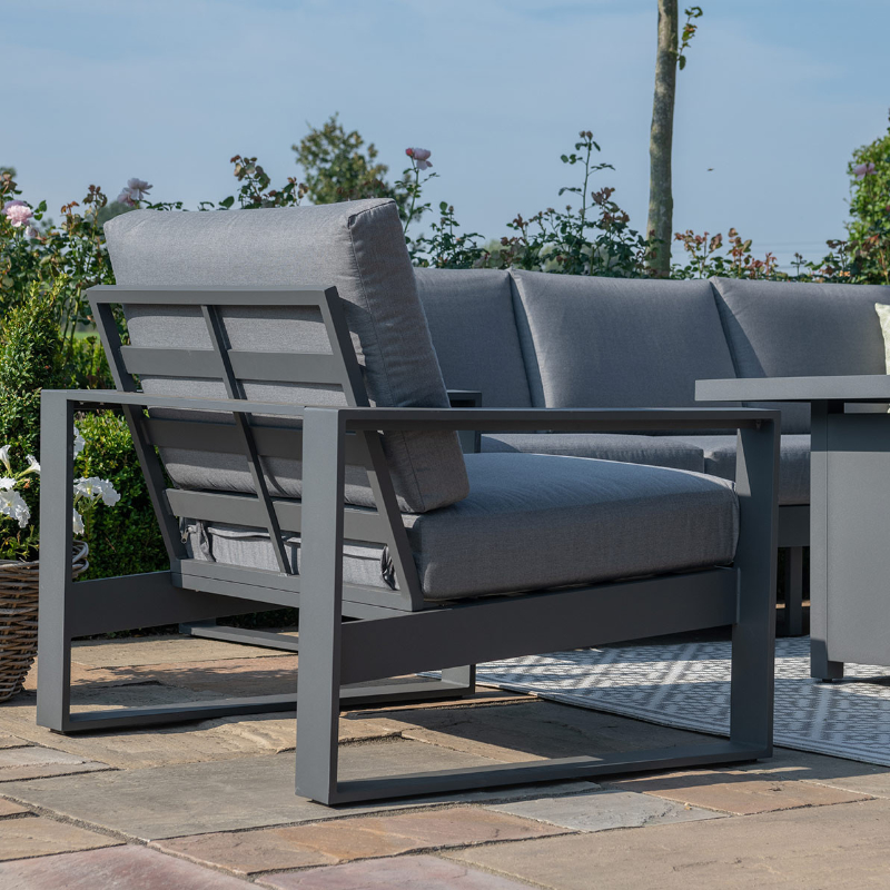 MZ Amalfi 7 Seater Aluminium Sofa Set with Rectangular Fire Pit Table - Grey