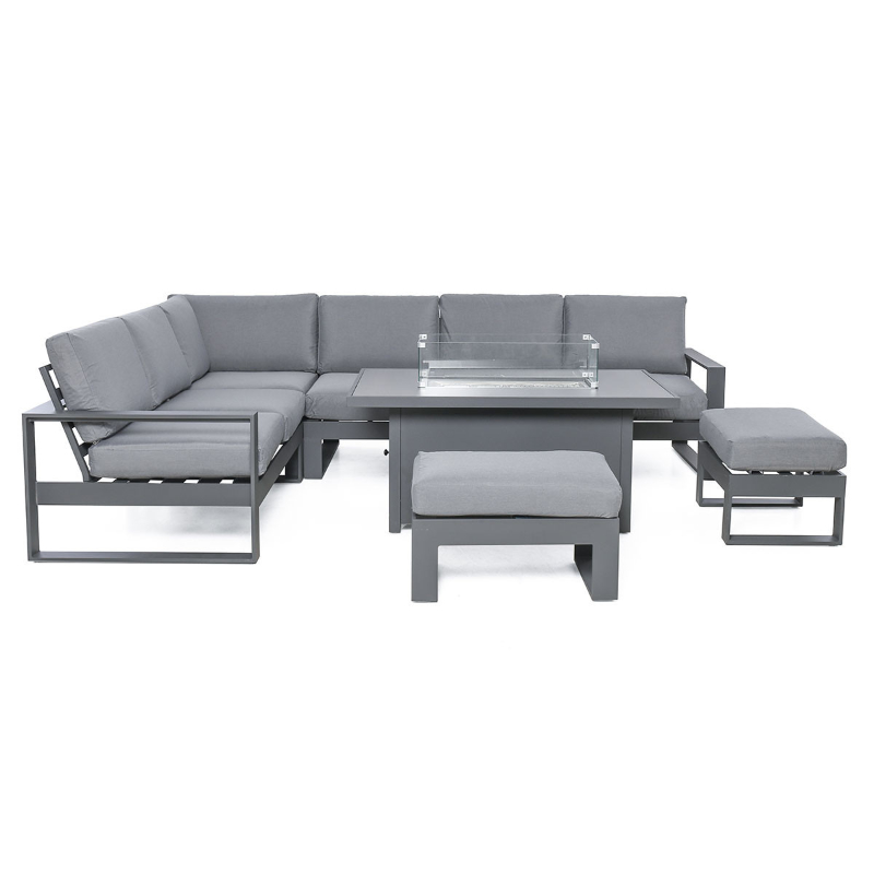MZ Amalfi 8 Seater Aluminium Corner Group with Fire Pit Table - Grey