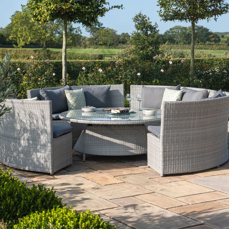 MZ Ascot Round Sofa Dining Set with Rising Table at Rattan Garden Furniture