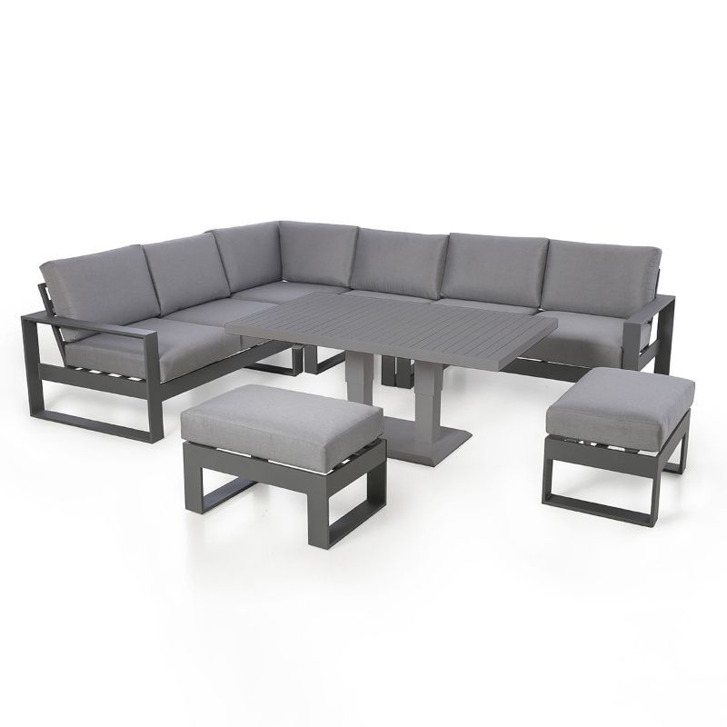 MZ Amalfi 9 Seater Aluminium Corner Dining Set with Rectangular Rising Table - Grey