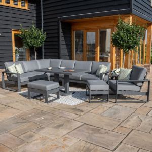 MZ Amalfi 9 Seater Aluminium Corner Dining Set with Rectangular Rising Table - Grey