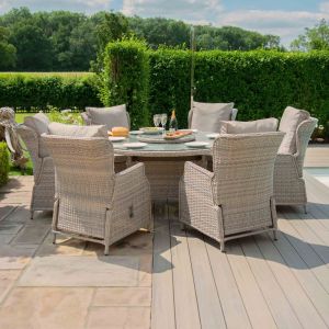 Burford Reclining 6 Seater Round Rattan Dining Set with Lazy Susan