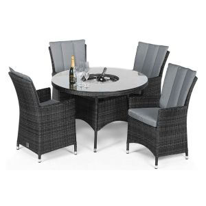 Miami 4 Seater Round Rattan Dining Set with Ice Bucket - Grey
