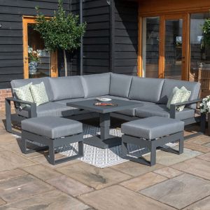 MZ Amalfi 7 Seater Aluminium Corner Dining Set with Rectangular Rising Table - Grey