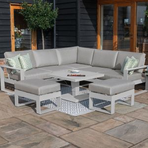 MZ Amalfi 7 Seater Aluminium Corner Dining Set with Square Rising Table - White