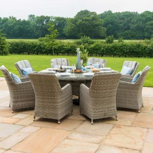 Stratford 8 Seater Round Rattan Dining Set with Venice Chairs Ice Bucket & Lazy Susan