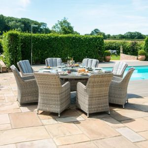 Stratford 8 Seater Round Rattan Dining Set with Venice Chairs Fire Pit & Lazy Susan