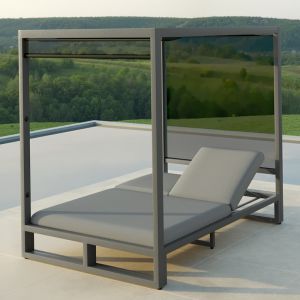 MZ Allure Outdoor Fabric Cabana Double Sunlounger - Flanelle