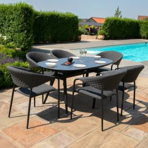 MZ Pebble 6 Seater Outdoor Fabric Oval Dining Set - Charcoal