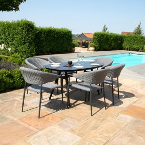 MZ Pebble 6 Seater Outdoor Fabric Oval Dining Set - Flanelle