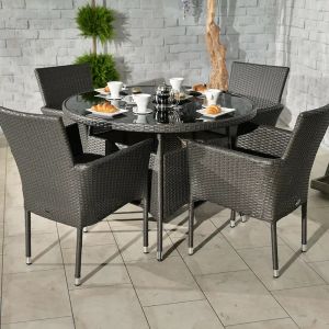 RC Malaga 4 Seater Rattan Stacking Round Dining Set
