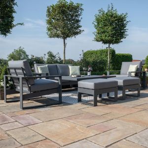 MZ Amalfi 6 Seater Aluminium Sofa Set with Rising Table - Grey