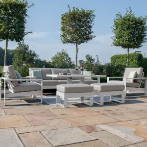 MZ Amalfi 7 Seater Aluminium Sofa with Rising Table - White