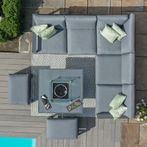 MZ Amalfi 7 Seater Aluminium Corner Group with Fire Pit Table - Grey