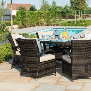 Montana 8 Seater Round Rattan Dining Set with Ice Bucket & Lazy Susan - Brown