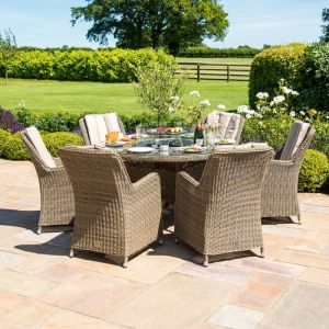 Cheltenham 6 Seater Round Rattan Dining Set with Venice Chairs Fire Pit & Lazy Susan
