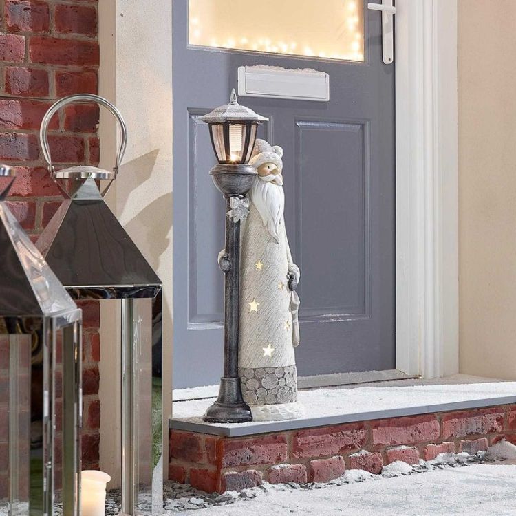 Comet Silver Santa with LED Lamp Post - 90cm