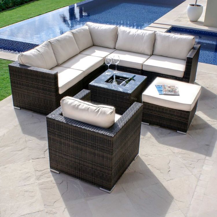 Warwick 5-6 Seater Rattan Corner Group with Ice Bucket and Chair - Brown