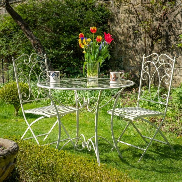 Osbourne Morrissey 2 Seater Metal Round Bistro Set With Glass Table Top - Cream