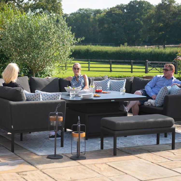 MZ Pulse 10 Seater Outdoor Fabric U Shape Corner Dining Set with Rising Table - Charcoal Black