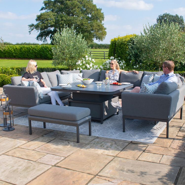 MZ Pulse 10 Seater Outdoor Fabric U Shape Corner Dining Set with Rising Table - Light Grey