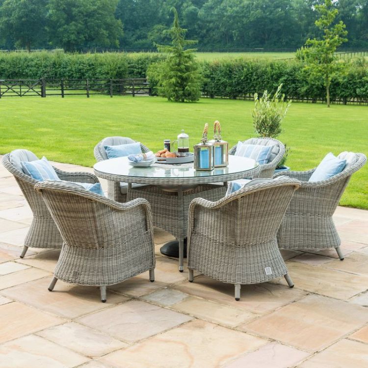 Stratford 6 Seater Round Rattan Dining Set with Heritage Chairs Ice Bucket & Lazy Susan