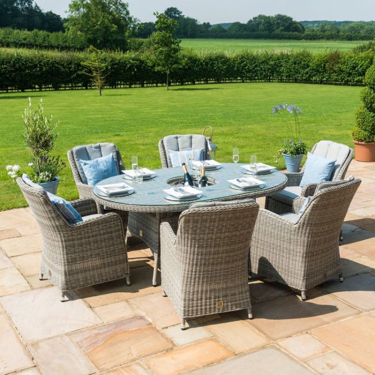Stratford 6 Seater Oval Rattan Dining Set with Venice Chairs Ice Bucket & Lazy Susan