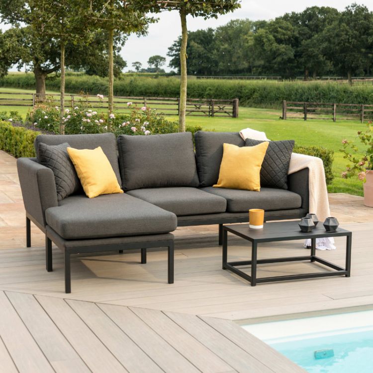 MZ Pulse 3 Seater Outdoor Fabric Chaise Sofa Set - Charcoal Black