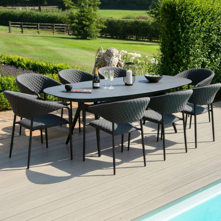 MZ Pebble  8 Seater Outdoor Fabric Oval Dining Set - Charcoal