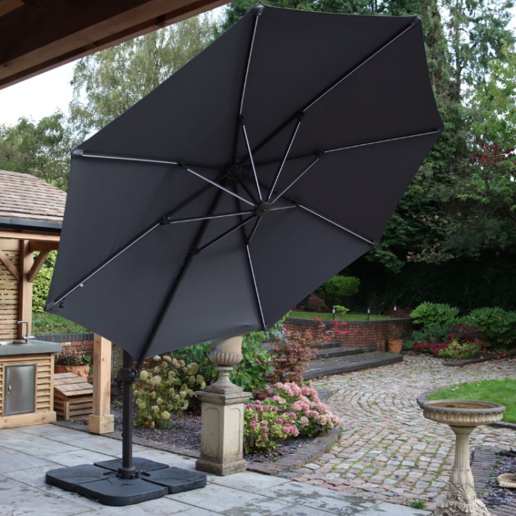 RC 3.5m LED Cantilever Parasol - Grey