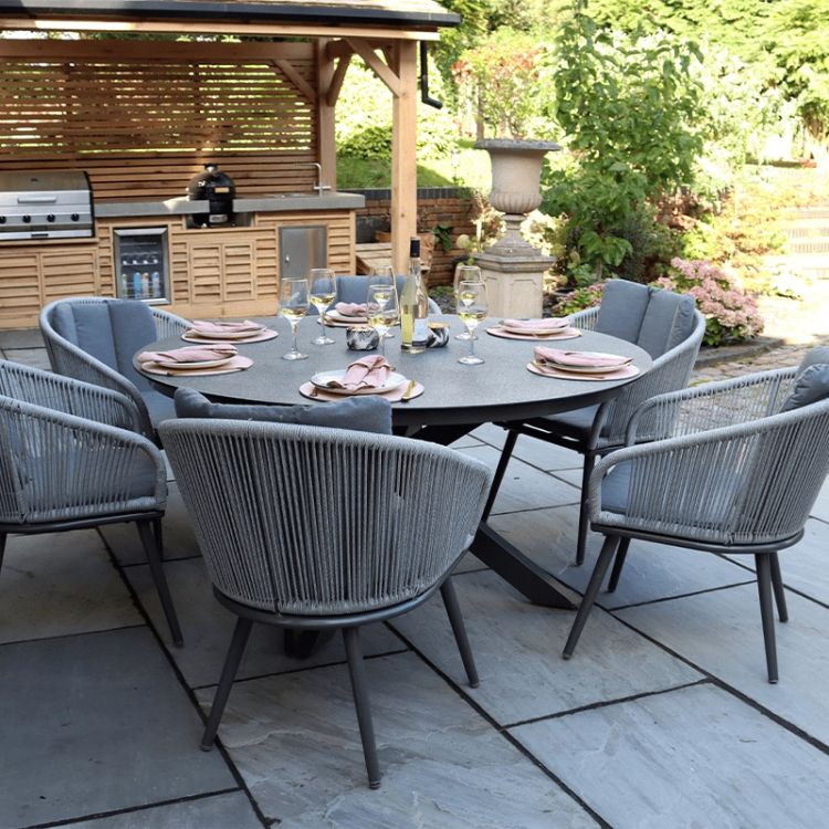 RC Aspen 6 Seater Aluminium Round Dining Set With Rope Weave Chairs
