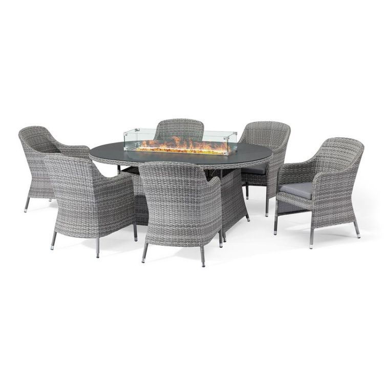 Florence 6 Seater Rattan Oval Fire Pit Dining Set
