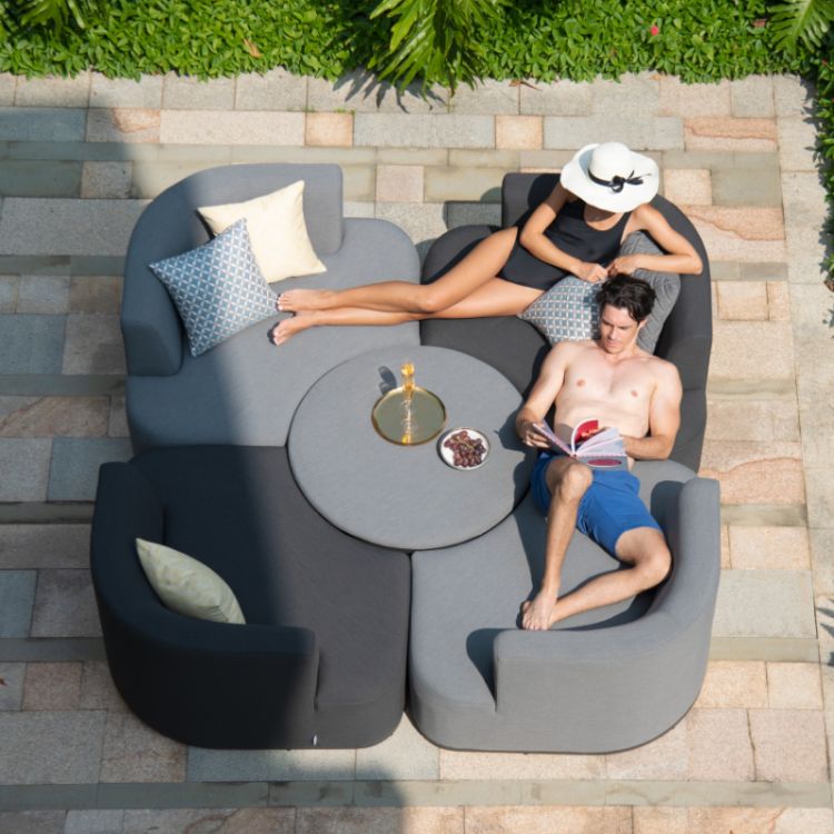 MZ Snug Outdoor Fabric Lifestyle Suite with Rising Table -  Flanelle & Charcoal