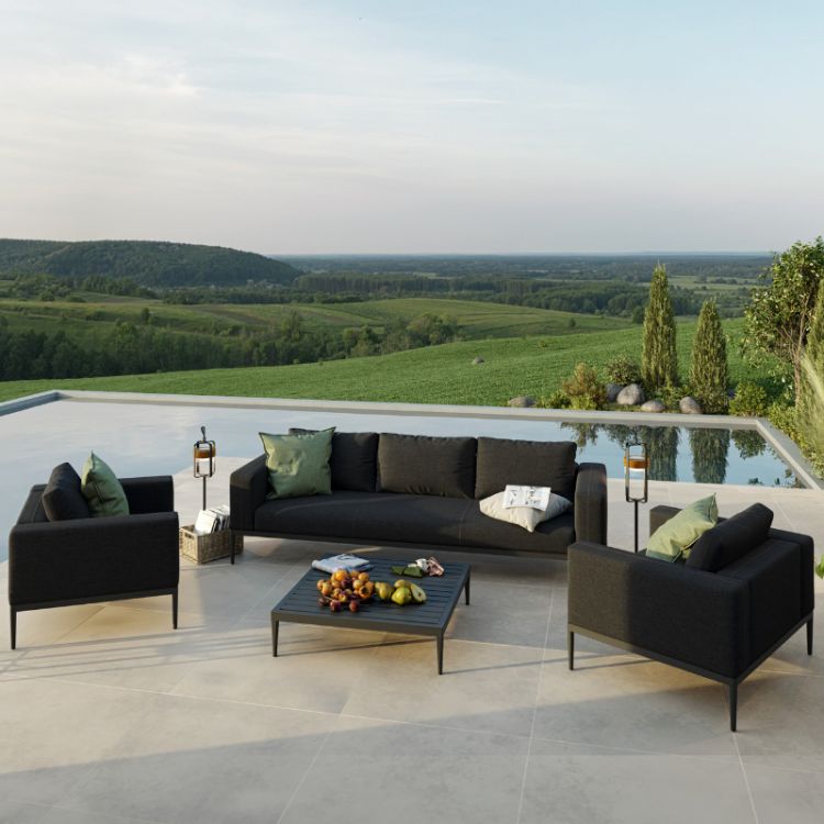 MZ Eve 5 Seater Outdoor Fabric Sofa Set - Charcoal Black