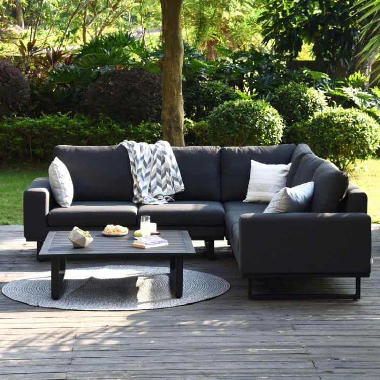 MZ Ethos 4 Seater Outdoor Fabric Corner Sofa Group - Charcoal Black