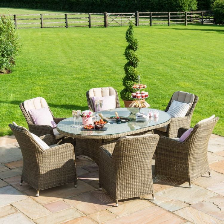 Cheltenham 6 Seater Oval Rattan Dining Set with Venice Chairs Ice Bucket & Lazy Susan
