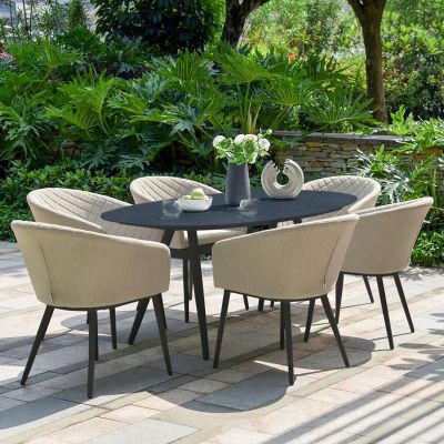 MZ Ambition 6 Seater Outdoor Fabric Oval Dining Set - Oatmeal