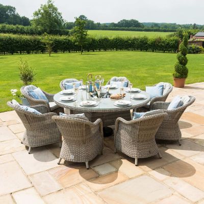 MZ Oxford 8 Seater Round Rattan Dining Set with Heritage Chairs Ice Bucket & Lazy Susan