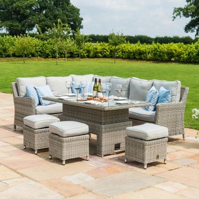 MZ Oxford 5-8 Seater Rattan Corner Dining Set with Ice Bucket & Rising Table
