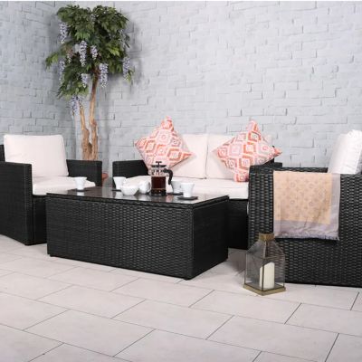 RC Berlin 4 Seater Rattan Lounge Set - Black