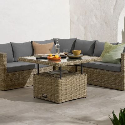 RC Wentworth 5 Seater Rattan Corner Lounging Sofa Set with Adjustable Table