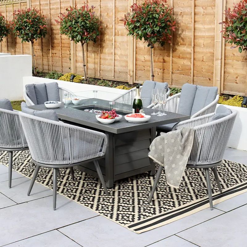 RC Aspen Seater Aluminium Dining Set With Rectangular Firepit