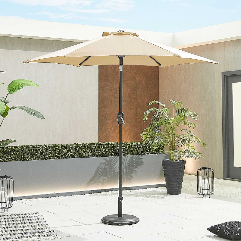 Nova - Grey Frame Aluminium Parasol - 2.4m Round - Beige at Rattan Garden Furniture