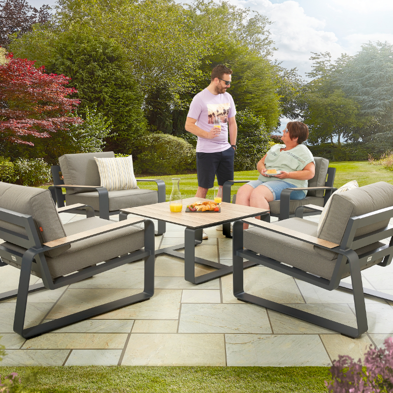 Hex Living Sandon 4 Seater Aluminium Coffee Set - Grey from Rattan Garden Furniture