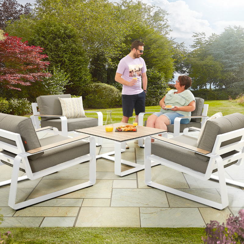 Hex Living Sandon 4 Seater Aluminium Coffee Set - White from Rattan Garden Furniture