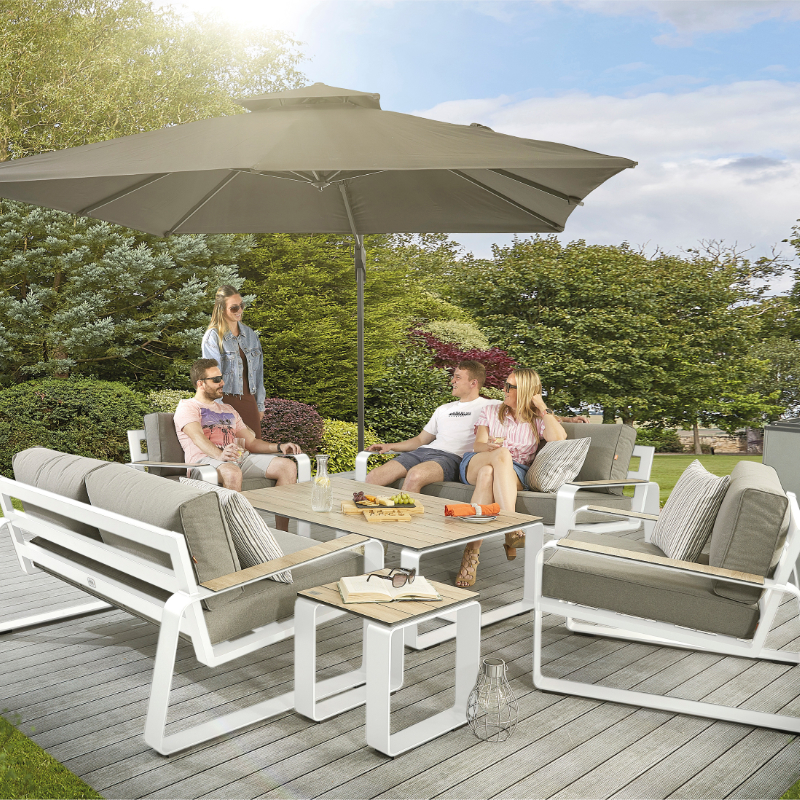 Hex Living Sandon 6 Seater Aluminium Coffee Sofa Set - White at Rattan Garden Furniture