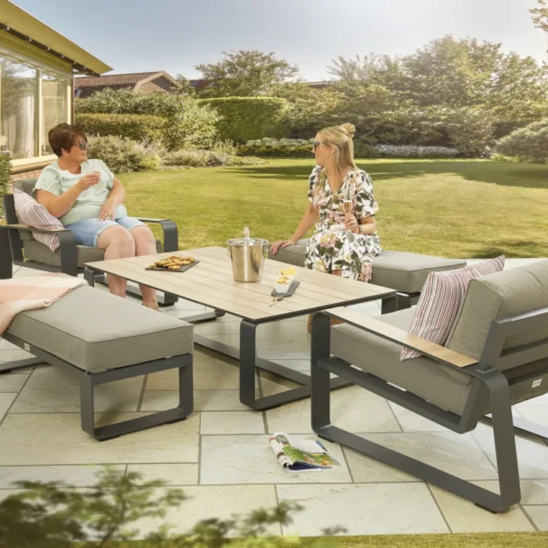 Hex Living Sandon 6 Seater Aluminium Coffee Set - Grey at Rattan Garden Furniture