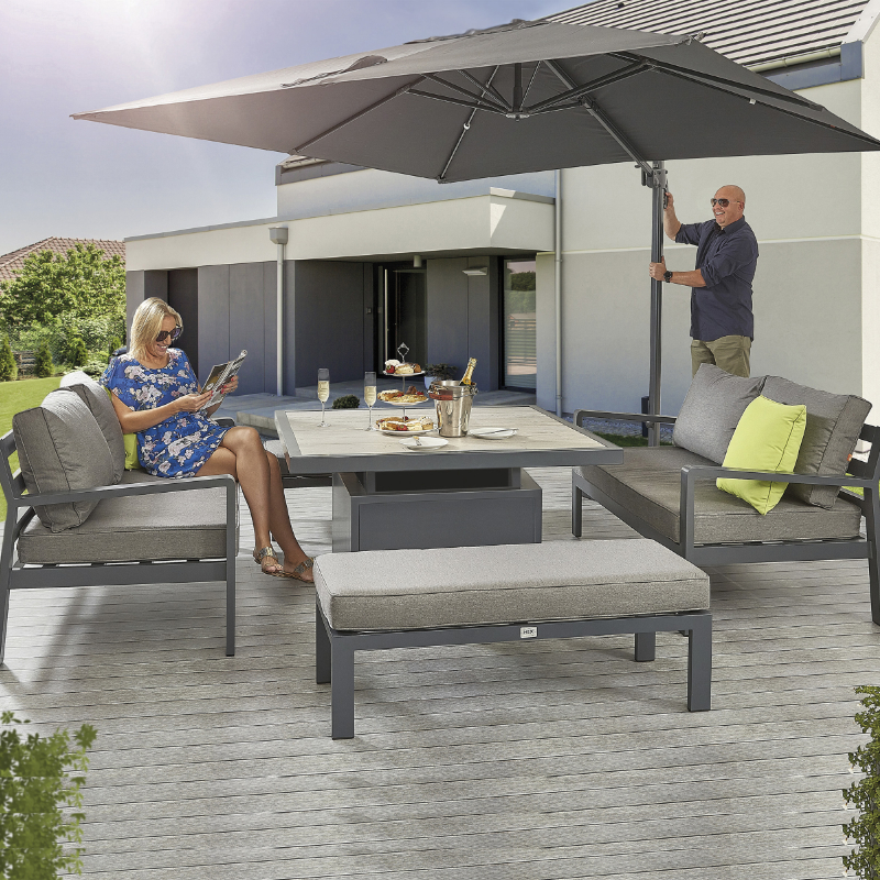 Hex Living Tutbury 6 Seater Aluminium Sofa & Bench Dining Set With Adjustable Table - White