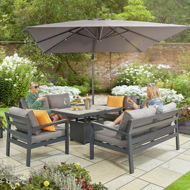 Hex Living Tutbury 6 Seater Aluminium Sofa & Chair Dining Set With Adjustable Table - Grey at Rattan Garden Furniture